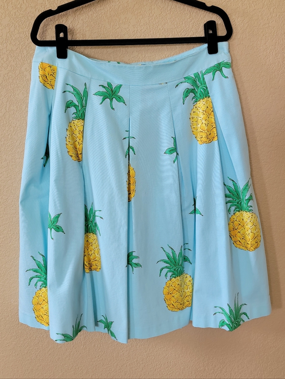 Talbots Light Blue Skirt with Yellow Pineapple Print, Size 14